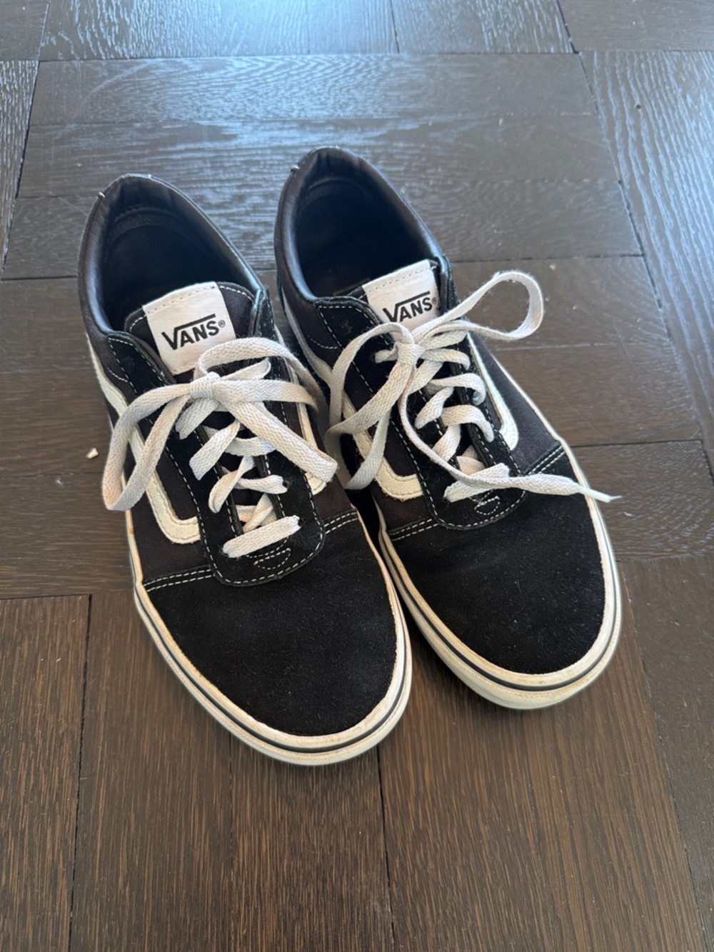 Vans Old Skool Boys Girls Shoes Black Canvas Suede Laces Size 5Y / 36.5 EU
